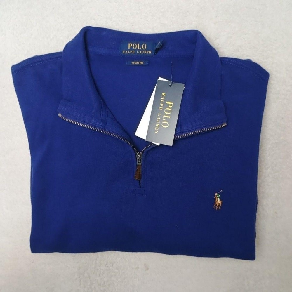 Polo Ralph Lauren Sweater Mens XL Blue 1/4 Zip Pullover Estate Rib Pony Knit NWT